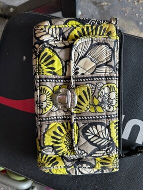 Vera Bradley Yellow Floral Quilted Phone Wallet with Turn-Lock